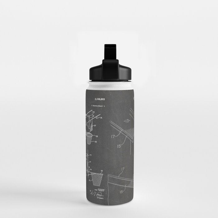 Basketball Patent - Basketball Player Coach Team Art - Black Chalkboard Water Bottle Gallery Image 2