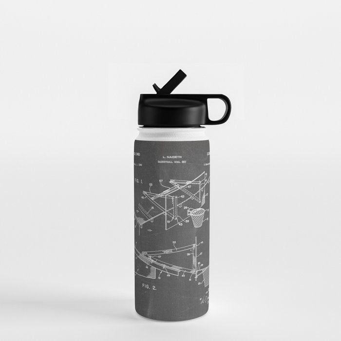 Basketball Patent - Basketball Player Coach Team Art - Black Chalkboard Water Bottle Gallery Image 1