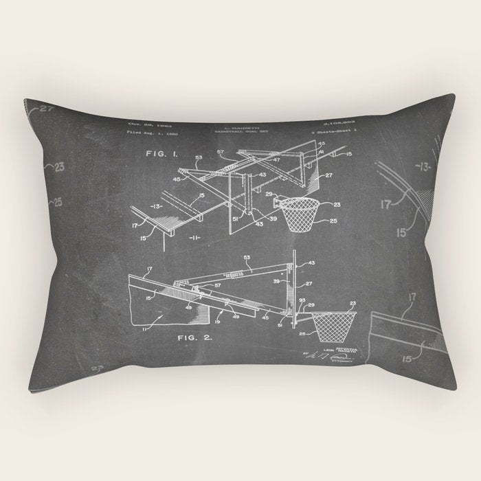 Basketball Patent - Basketball Player Coach Team Art - Black Chalkboard Rectangular Pillow Gallery Image 2