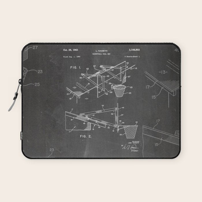 Basketball Patent - Basketball Player Coach Team Art - Black Chalkboard Laptop Sleeve Gallery Image 1