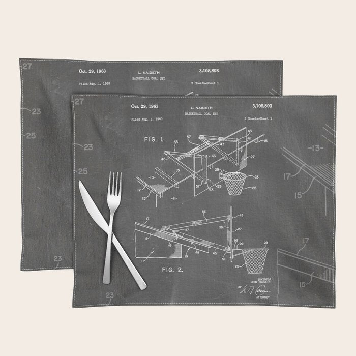 Basketball Patent - Basketball Player Coach Team Art - Black Chalkboard Placemat Gallery Image 1