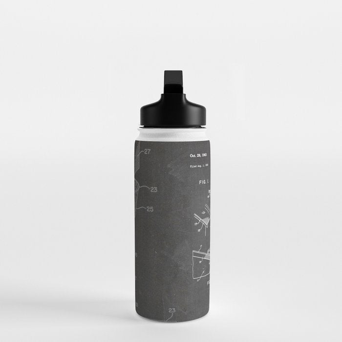 Basketball Patent - Basketball Player Coach Team Art - Black Chalkboard Water Bottle Gallery Image 3