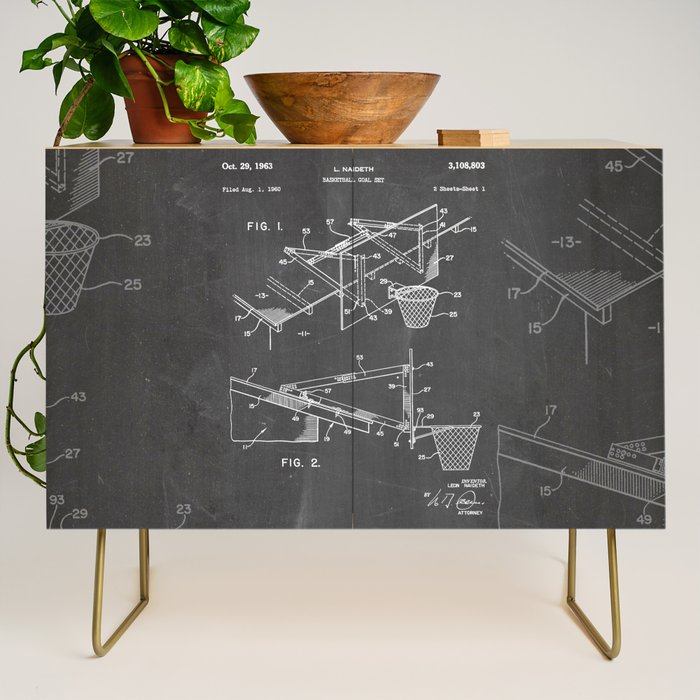 Basketball Patent - Basketball Player Coach Team Art - Black Chalkboard Credenza Gallery Image 1