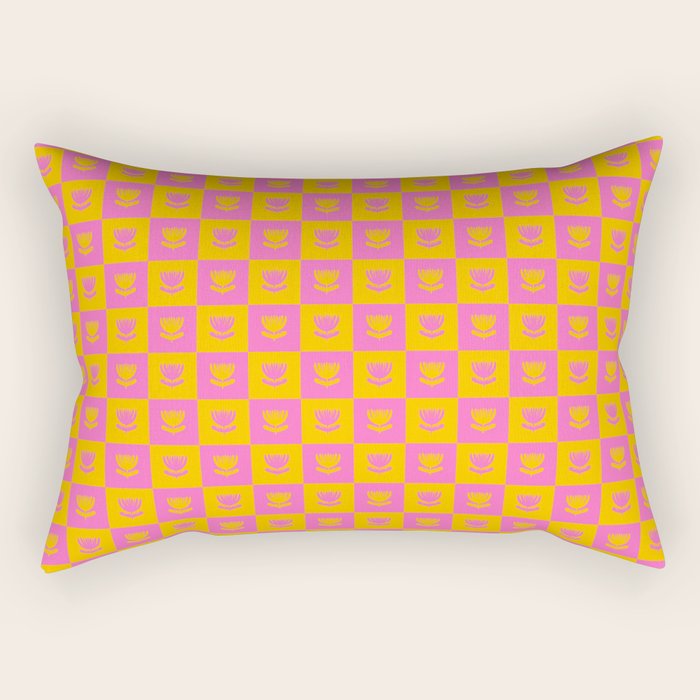 Retro Checkered Tulips Pattern Rectangular Pillow Gallery Image 2