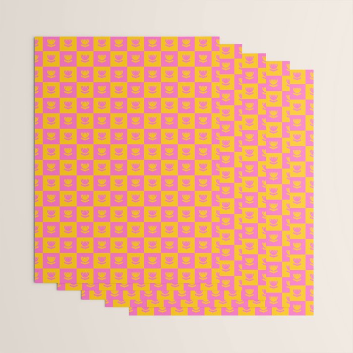 Retro Checkered Tulips Pattern Wrapping Paper Gallery Image 3
