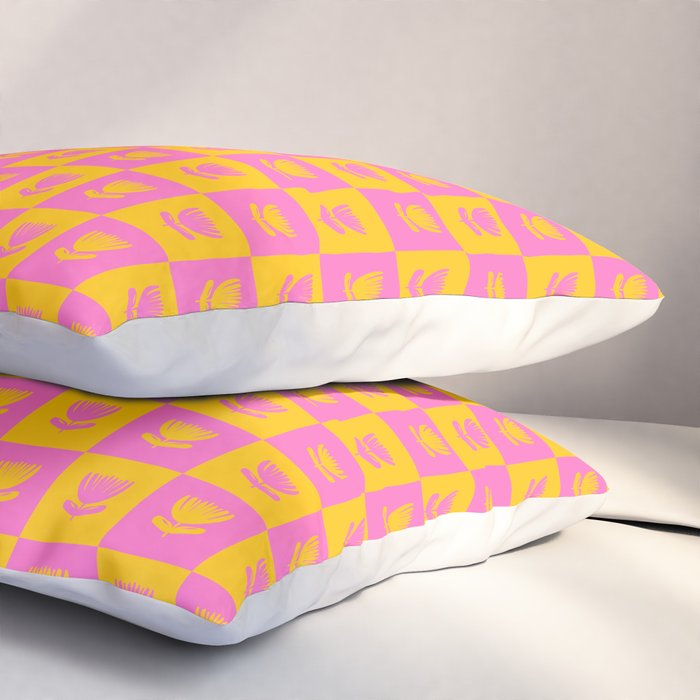Retro Checkered Tulips Pattern Pillow Sham Gallery Image 3