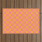 Retro Checkered Tulips Pattern Outdoor Rug Gallery Image 1