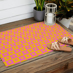 Retro Checkered Tulips Pattern Outdoor Rug Gallery Image 2