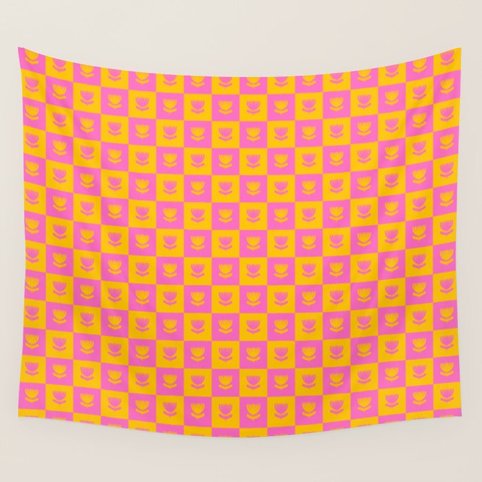 Retro Checkered Tulips Pattern Wall Tapestry Gallery Image 4