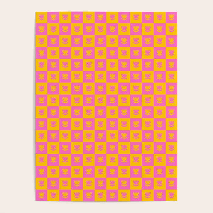 Retro Checkered Tulips Pattern Poster Gallery Image 4