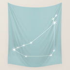 Capricorn Zodiac Star Constellation Line Art Pastel Teal Wall Tapestry Gallery Image 4