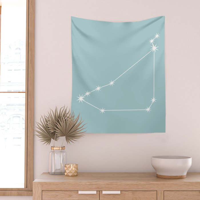 Capricorn Zodiac Star Constellation Line Art Pastel Teal Wall Tapestry Gallery Image 2