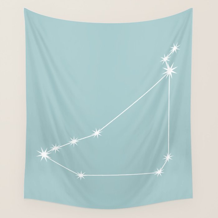Capricorn Zodiac Star Constellation Line Art Pastel Teal Wall Tapestry Gallery Image 1