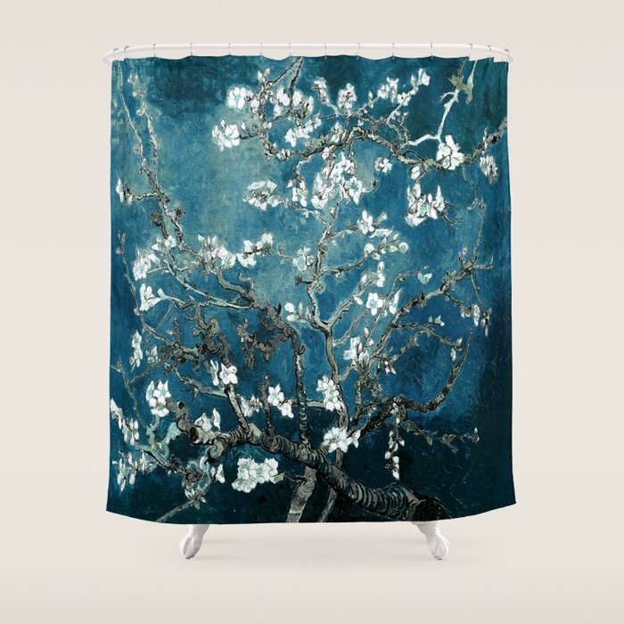 Van Gogh Almond Blossoms : Dark Teal Shower Curtain Gallery Image 1
