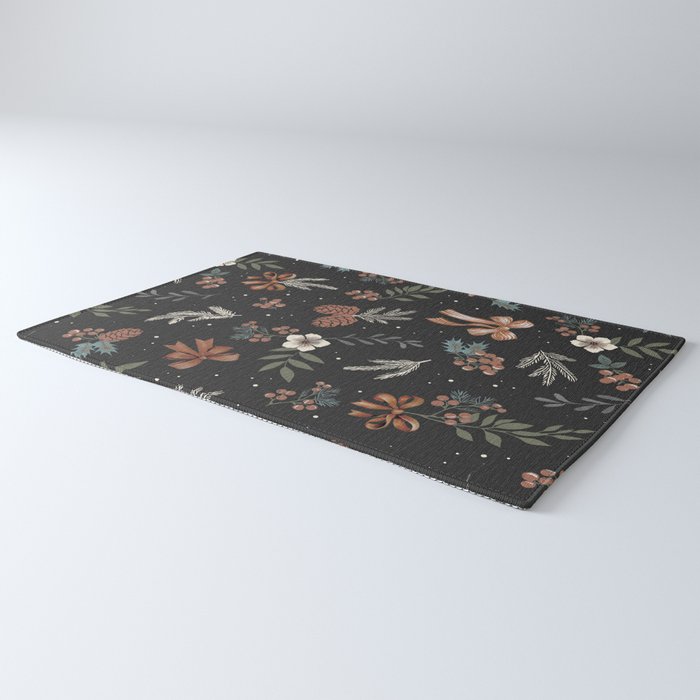 Vintage Winter Foliage with Berries, Pinecones and Ribbons on Black Rug Gallery Image 3