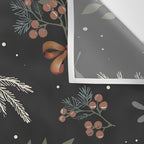 Vintage Winter Foliage with Berries, Pinecones and Ribbons on Black Wall Tapestry Gallery Image 3
