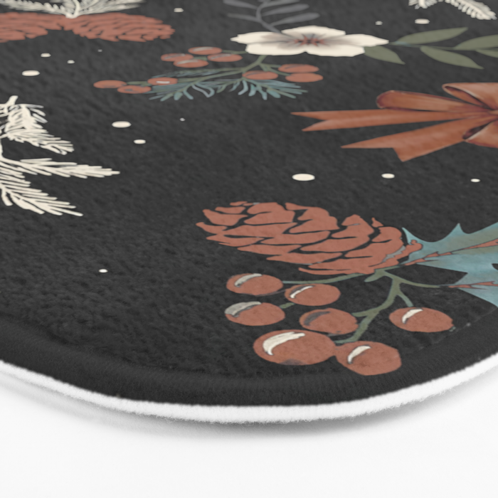 Vintage Winter Foliage with Berries, Pinecones and Ribbons on Black Bath Mat Gallery Image 3