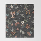 Vintage Winter Foliage with Berries, Pinecones and Ribbons on Black Throw Blanket Gallery Image 2