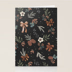 Vintage Winter Foliage with Berries, Pinecones and Ribbons on Black Stationery Card Gallery Image 2