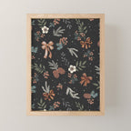 Vintage Winter Foliage with Berries, Pinecones and Ribbons on Black Mini Art Print Gallery Image 1