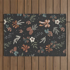 Vintage Winter Foliage with Berries, Pinecones and Ribbons on Black Outdoor Rug Gallery Image 1