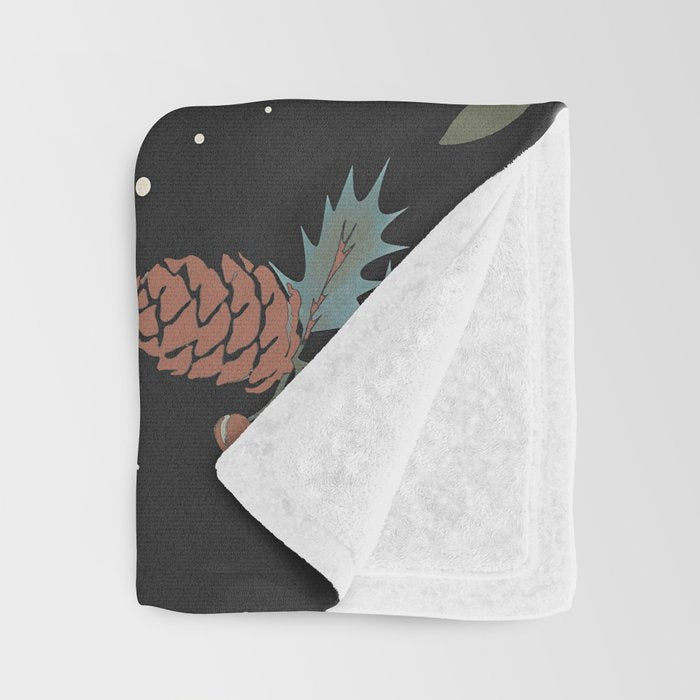 Vintage Winter Foliage with Berries, Pinecones and Ribbons on Black Throw Blanket Gallery Image 3