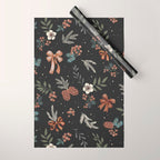 Vintage Winter Foliage with Berries, Pinecones and Ribbons on Black Wrapping Paper Gallery Image 1