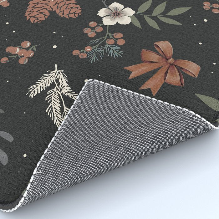 Vintage Winter Foliage with Berries, Pinecones and Ribbons on Black Rug Gallery Image 4