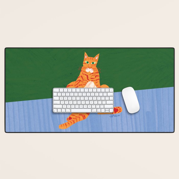 Chill Cat in Orange & Green Desk Mat Gallery Image 1