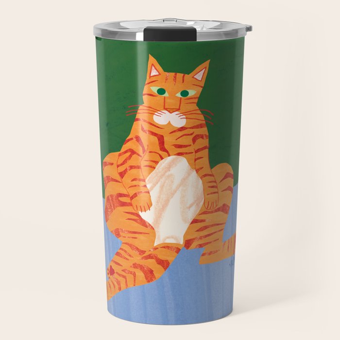 Chill Cat in Orange & Green Travel Mug Gallery Image 1