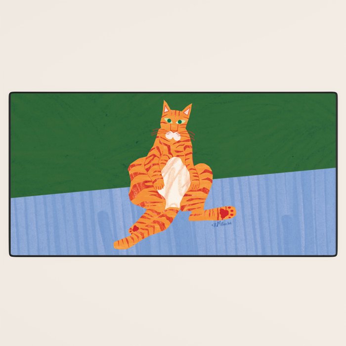 Chill Cat in Orange & Green Desk Mat Gallery Image 3