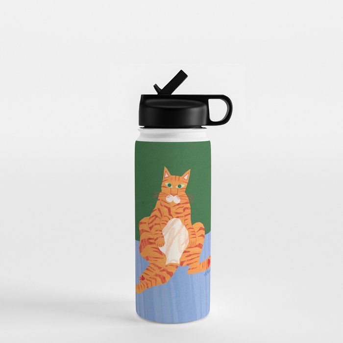 Chill Cat in Orange & Green Water Bottle Gallery Image 1