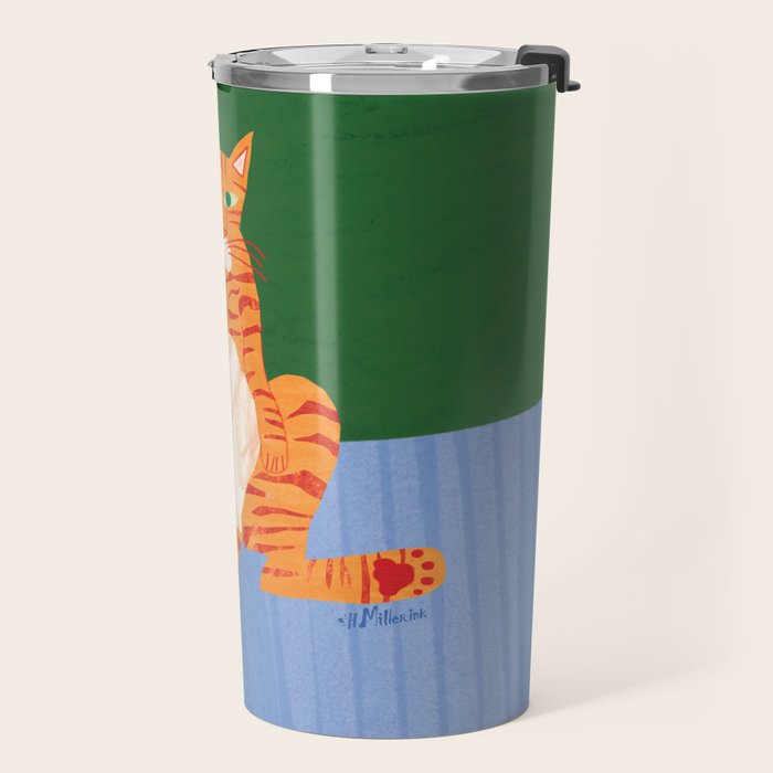 Chill Cat in Orange & Green Travel Mug Gallery Image 2