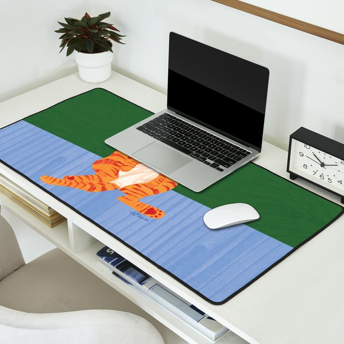 Chill Cat in Orange & Green Desk Mat Gallery Image 2