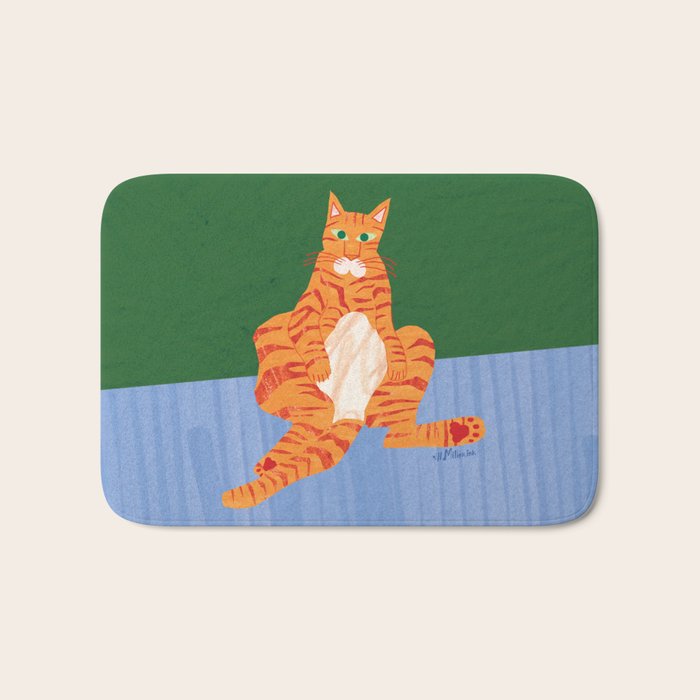 Chill Cat in Orange & Green Bath Mat Gallery Image 1