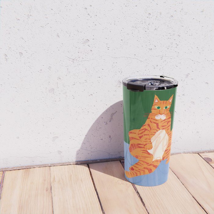 Chill Cat in Orange & Green Travel Mug Gallery Image 4