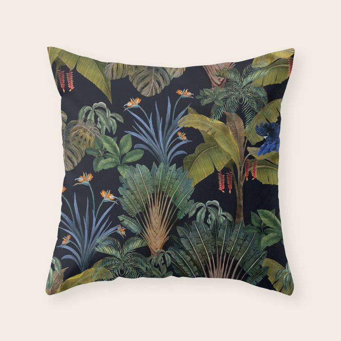Moody tropical Jungle_deep blue & green tones Throw Pillow Gallery Image 6
