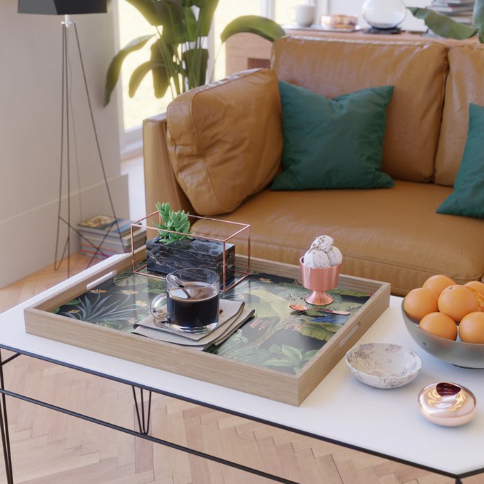 Moody tropical Jungle_deep blue & green tones Serving Tray Gallery Image 2