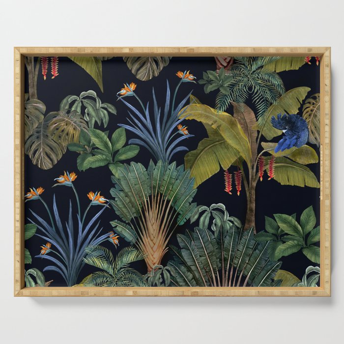 Moody tropical Jungle_deep blue & green tones Serving Tray Gallery Image 1