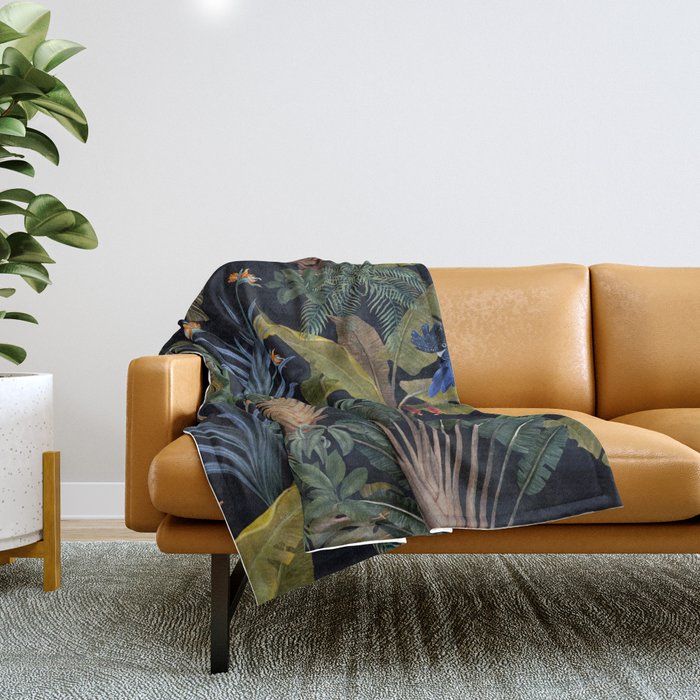 Moody tropical Jungle_deep blue & green tones Throw Blanket Gallery Image 1