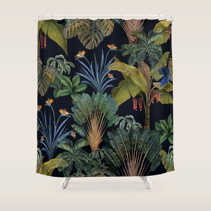 Moody tropical Jungle_deep blue & green tones Shower Curtain Gallery Image 1