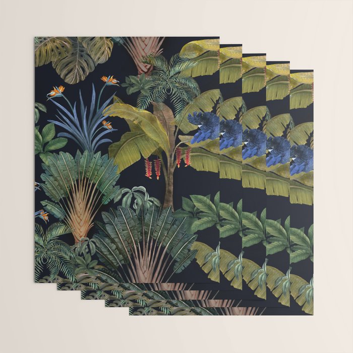 Moody tropical Jungle_deep blue & green tones Wrapping Paper Gallery Image 3