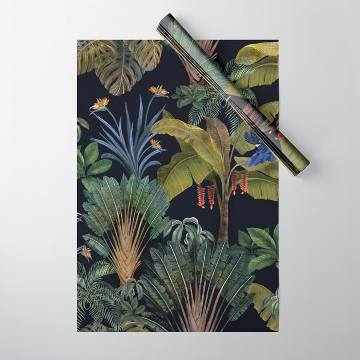 Moody tropical Jungle_deep blue & green tones Wrapping Paper Gallery Image 1
