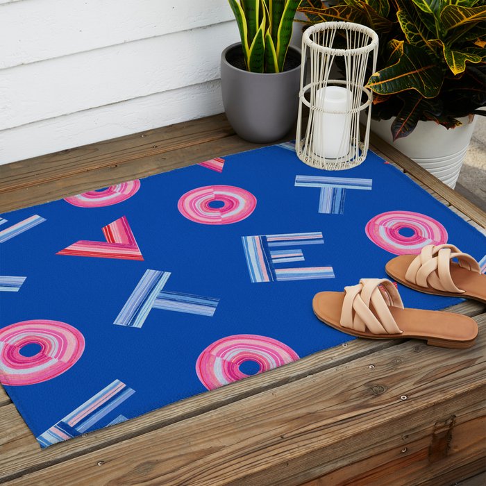 Cast Your Vote | Hand-Lettered Pattern in Blue Outdoor Rug Gallery Image 2