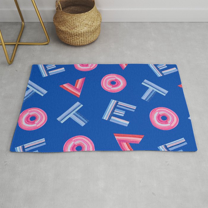 Cast Your Vote | Hand-Lettered Pattern in Blue Rug Gallery Image 1