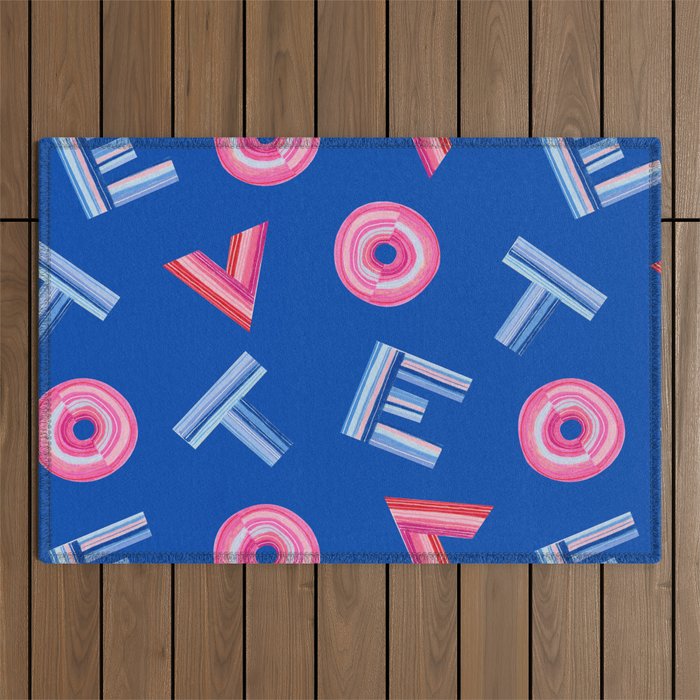 Cast Your Vote | Hand-Lettered Pattern in Blue Outdoor Rug Gallery Image 1