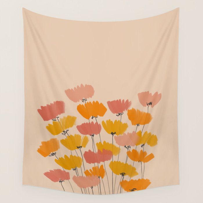 Summertime Flowers On Beige Wall Tapestry Gallery Image 1