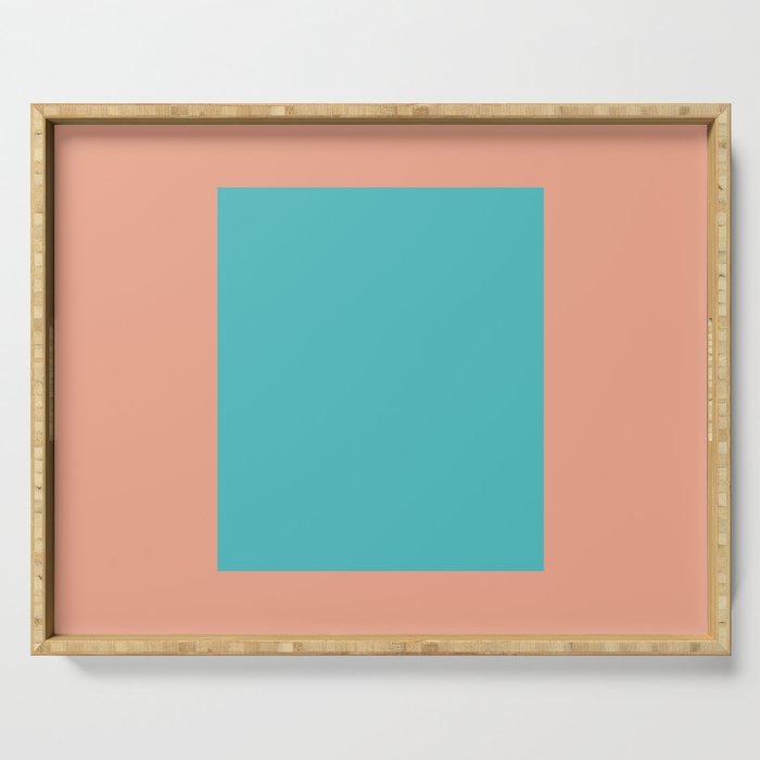 good vibrations // aqua and peach Serving Tray Gallery Image 1