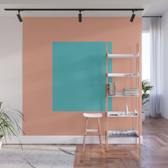 good vibrations // aqua and peach Wall Mural Gallery Image 1
