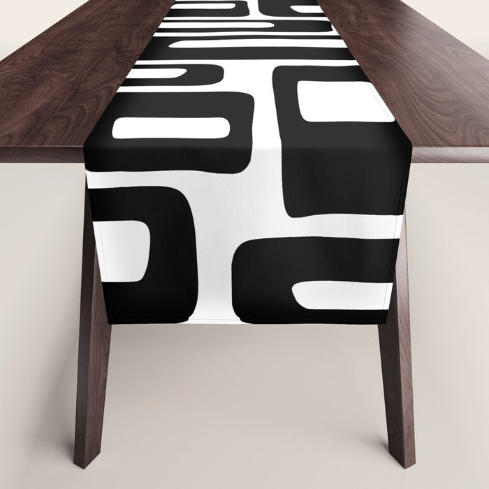 Retro Mid Century Modern Abstract Pattern 336 Black and White Table Runner Gallery Image 1